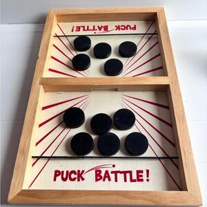 Vintage Puck Battle Table Game Wooden Dexterity Game Complete